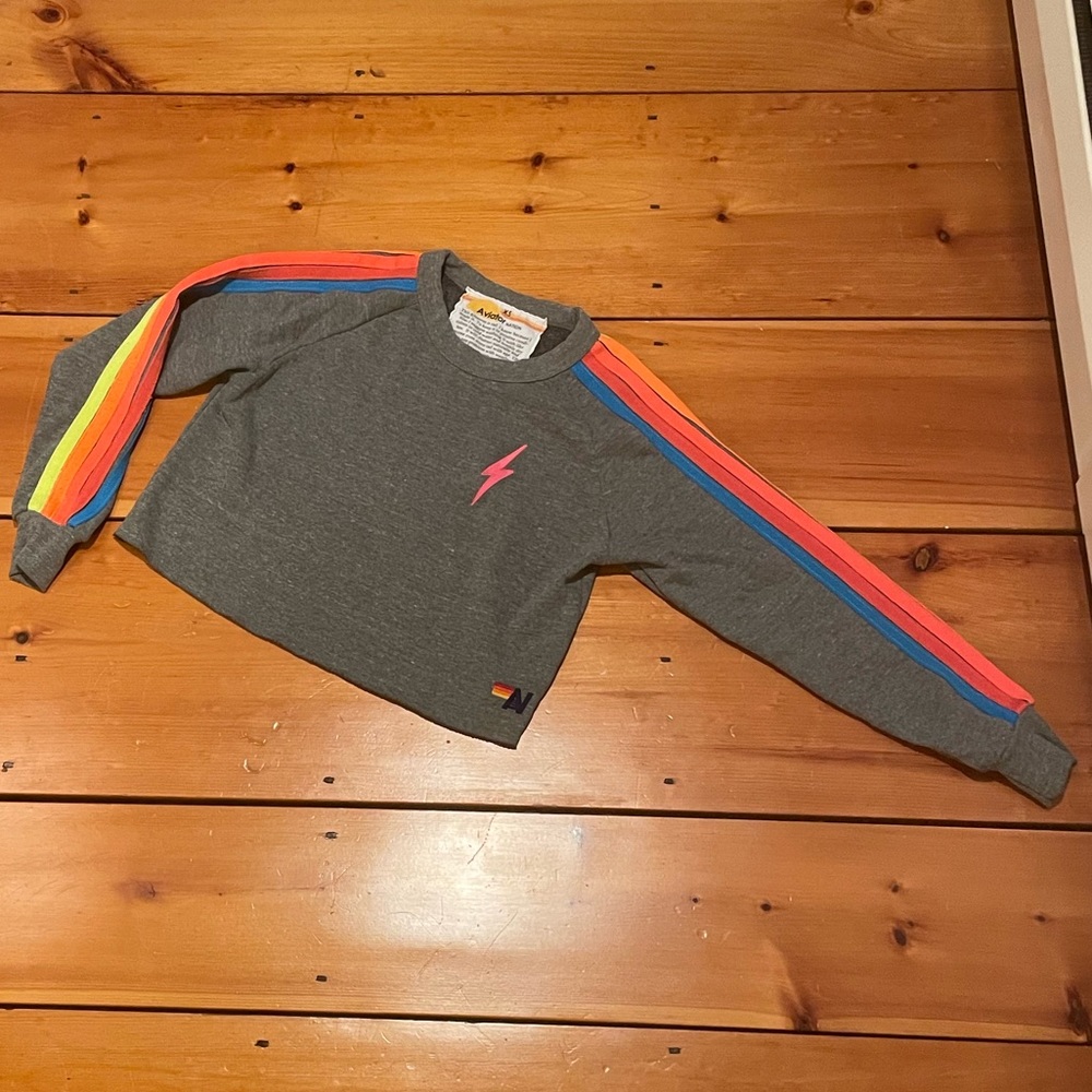 Aviator Nation Bolt Classic Cropped Crewneck Sweatshirt in Heath Grey